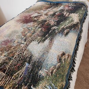 THOMAS KINKADE Painter Of Light Tapestry Cottage Made USA Fringe Cotton 40 x 60